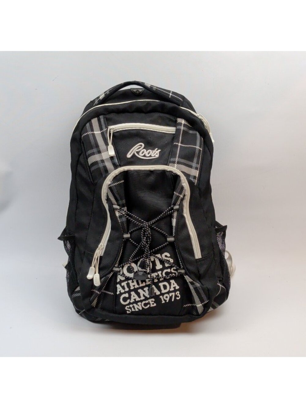 Y2K Roots Canada Backpack Black Plaid Goth Grunge Tech Alt Gorpcore Travel Bag